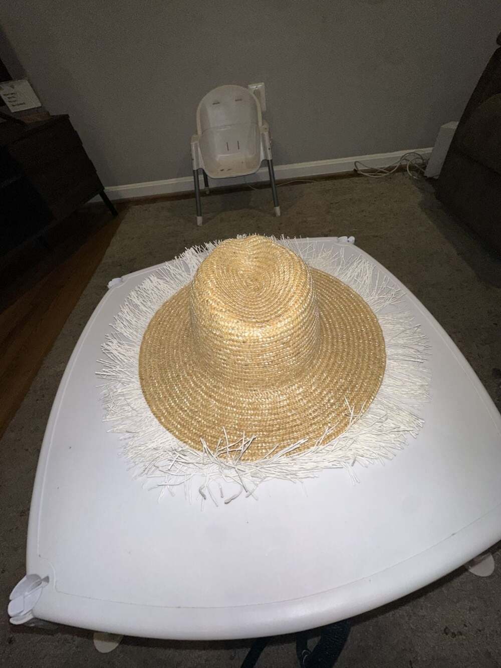 Kensie Straw Sun Hat with White Fringe Beach Floppy Brim